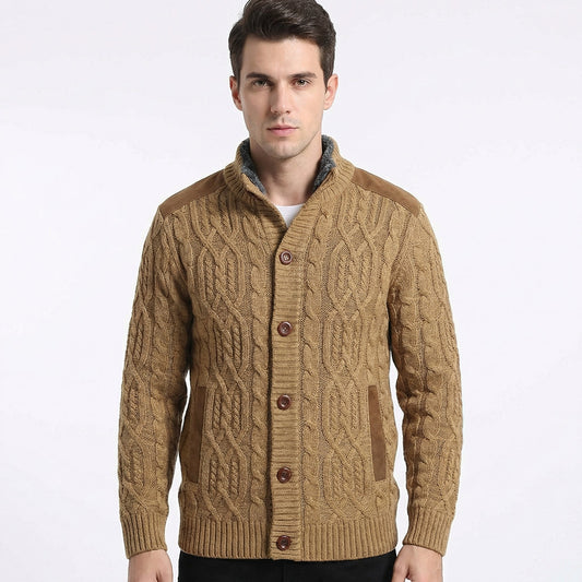 Cardigan con Bottoni Foderato in Pile e Dettagli in Suede