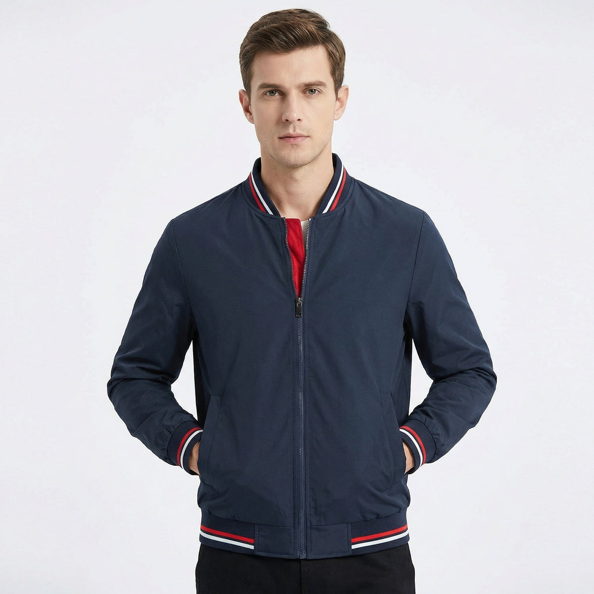 Bomber da Uomo – Bomber Classico con Zip e Strisce Varsity