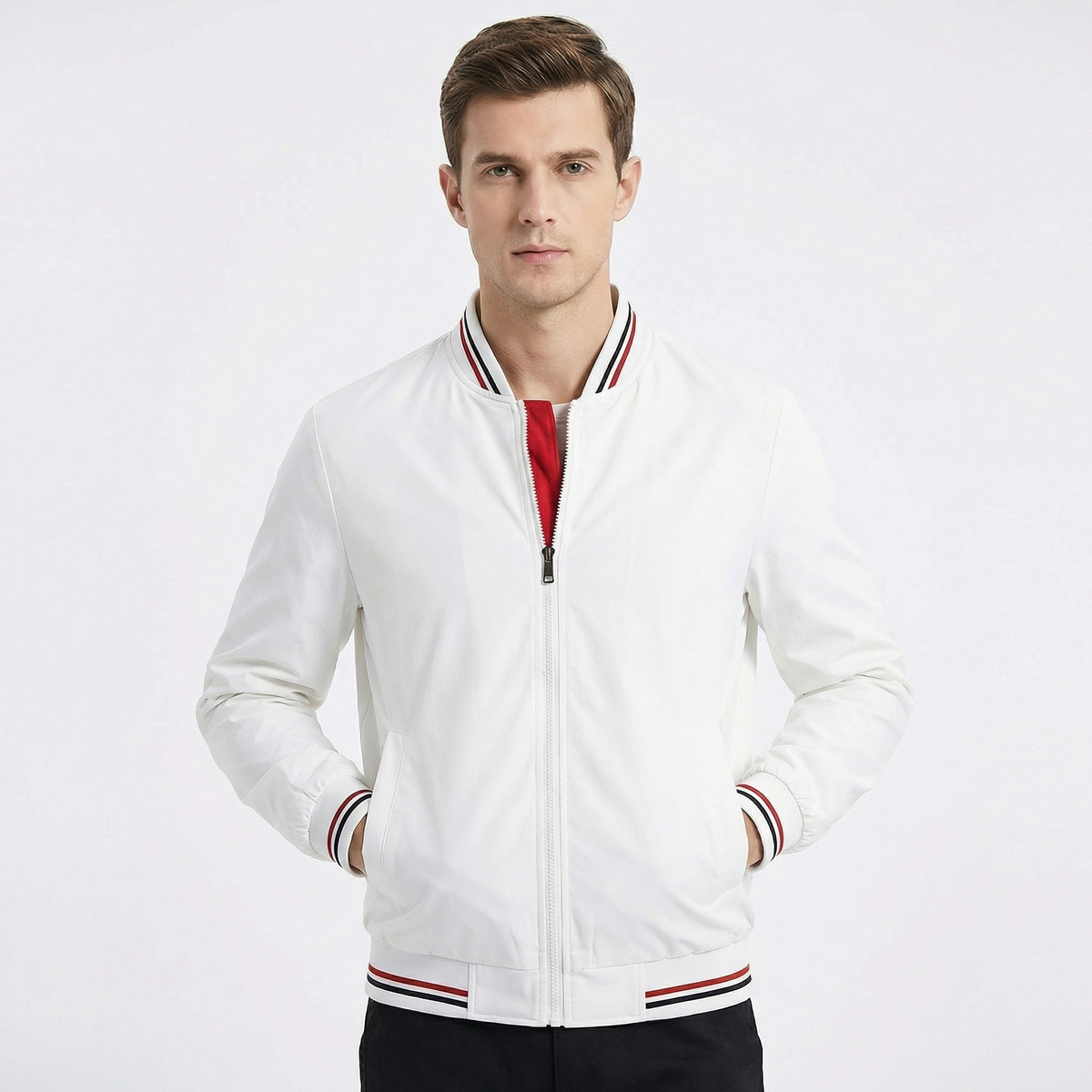 Bomber da Uomo – Bomber Classico con Zip e Strisce Varsity