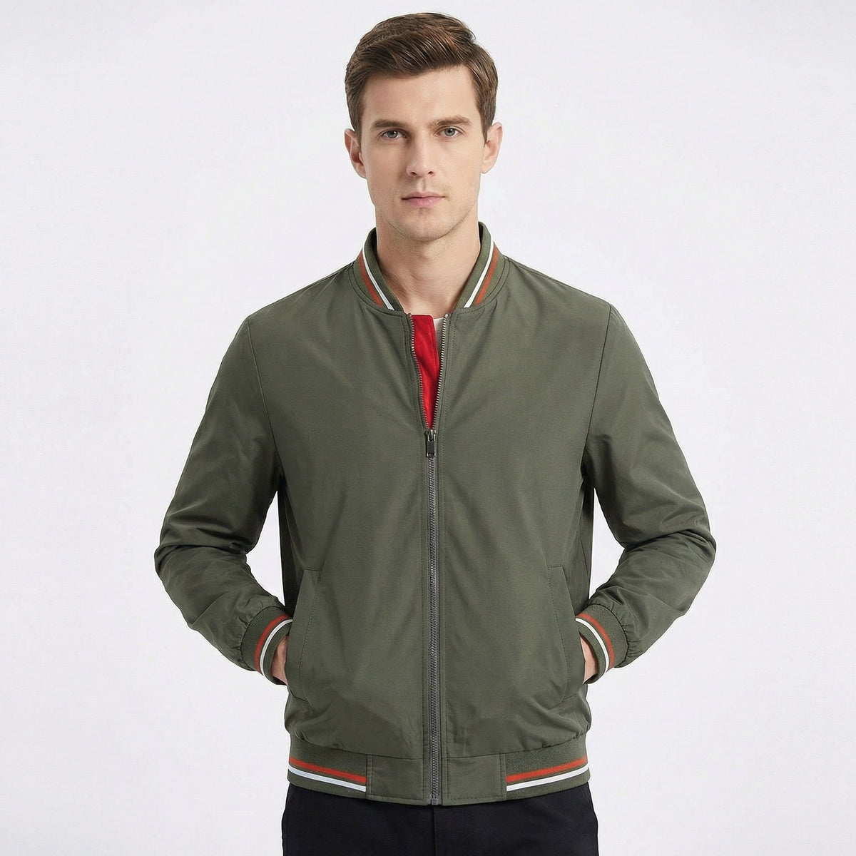 Bomber da Uomo – Bomber Classico con Zip e Strisce Varsity