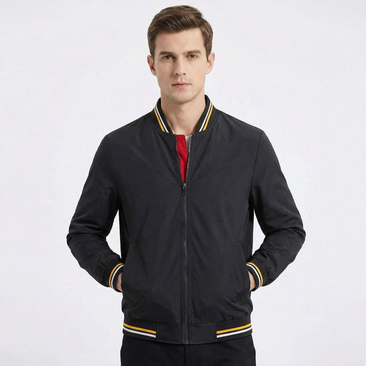 Bomber da Uomo – Bomber Classico con Zip e Strisce Varsity