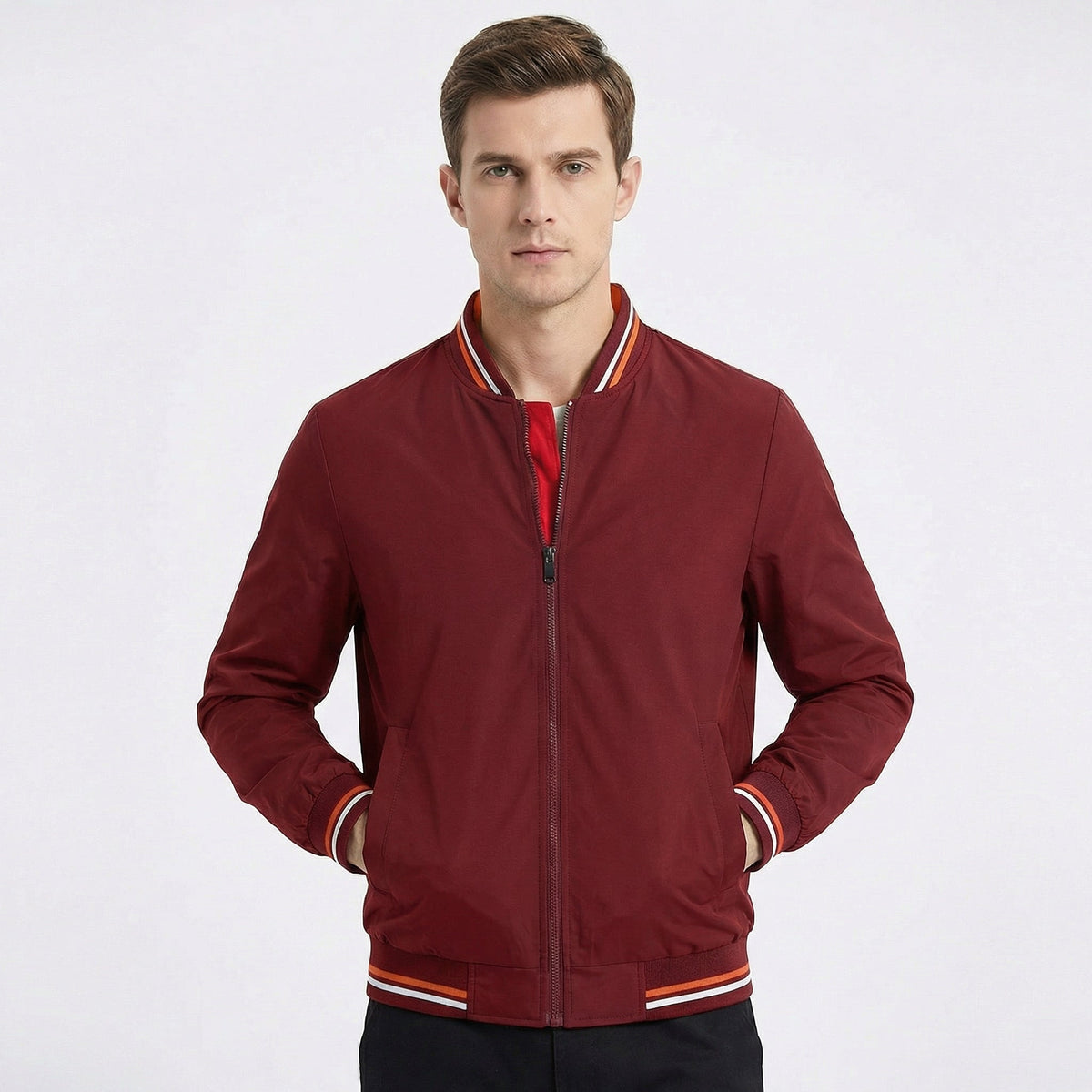 Bomber da Uomo – Bomber Classico con Zip e Strisce Varsity