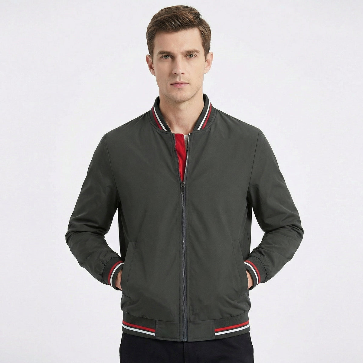 Bomber da Uomo – Bomber Classico con Zip e Strisce Varsity
