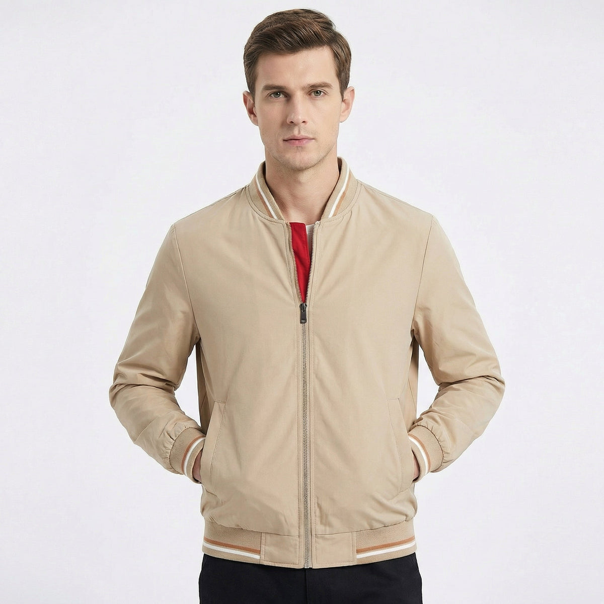 Bomber da Uomo – Bomber Classico con Zip e Strisce Varsity
