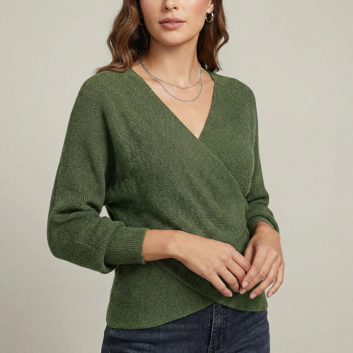 Women's V-Neck Crossover Knit Pullover Winter Sweater
