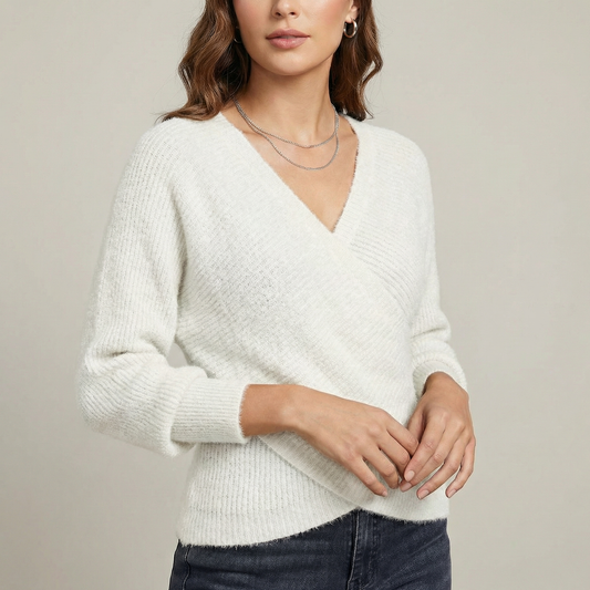 Women's V-Neck Crossover Knit Pullover Winter Sweater