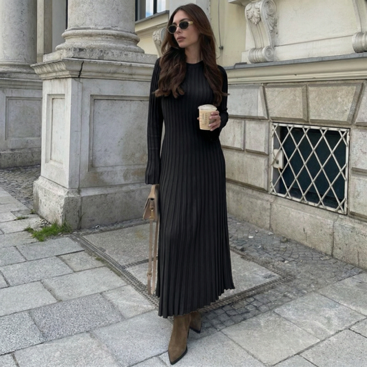 Vestito lungo a maglia a maniche lunghe da donna a girocollo slim fit