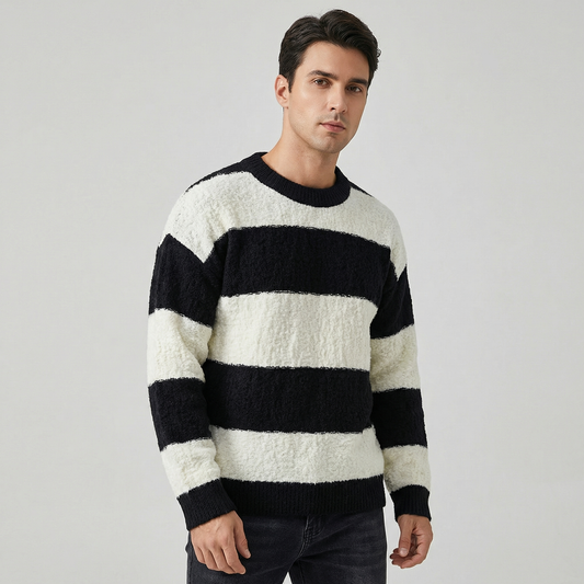 Maglione casual da uomo a righe con scollo a giro e contrasto