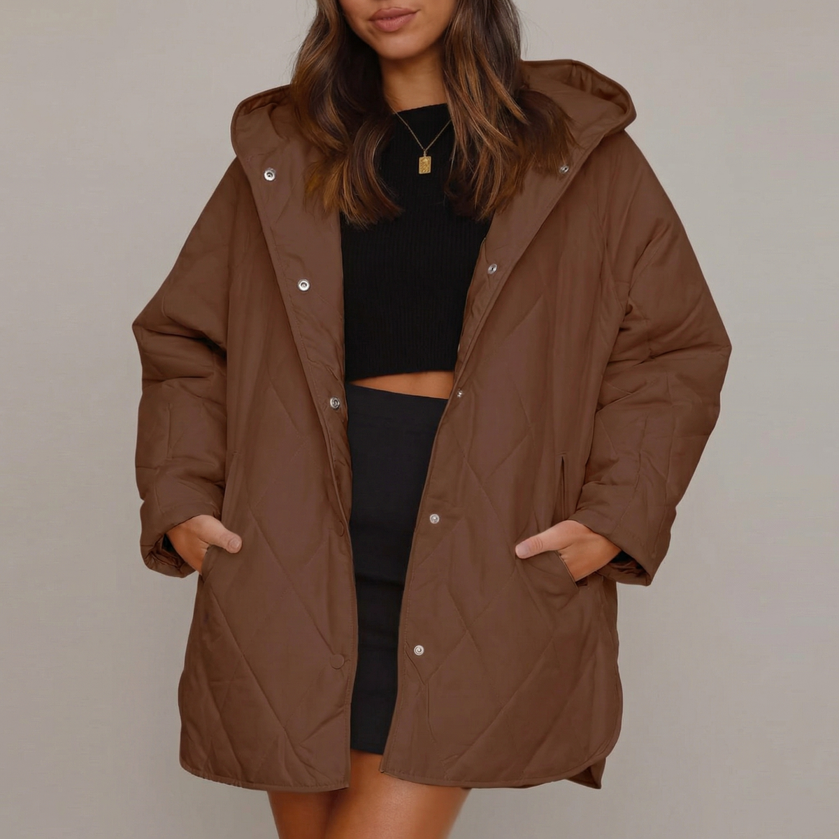 Women's Diamond Quilted Oversized Hooded Puffer Winter Jacket