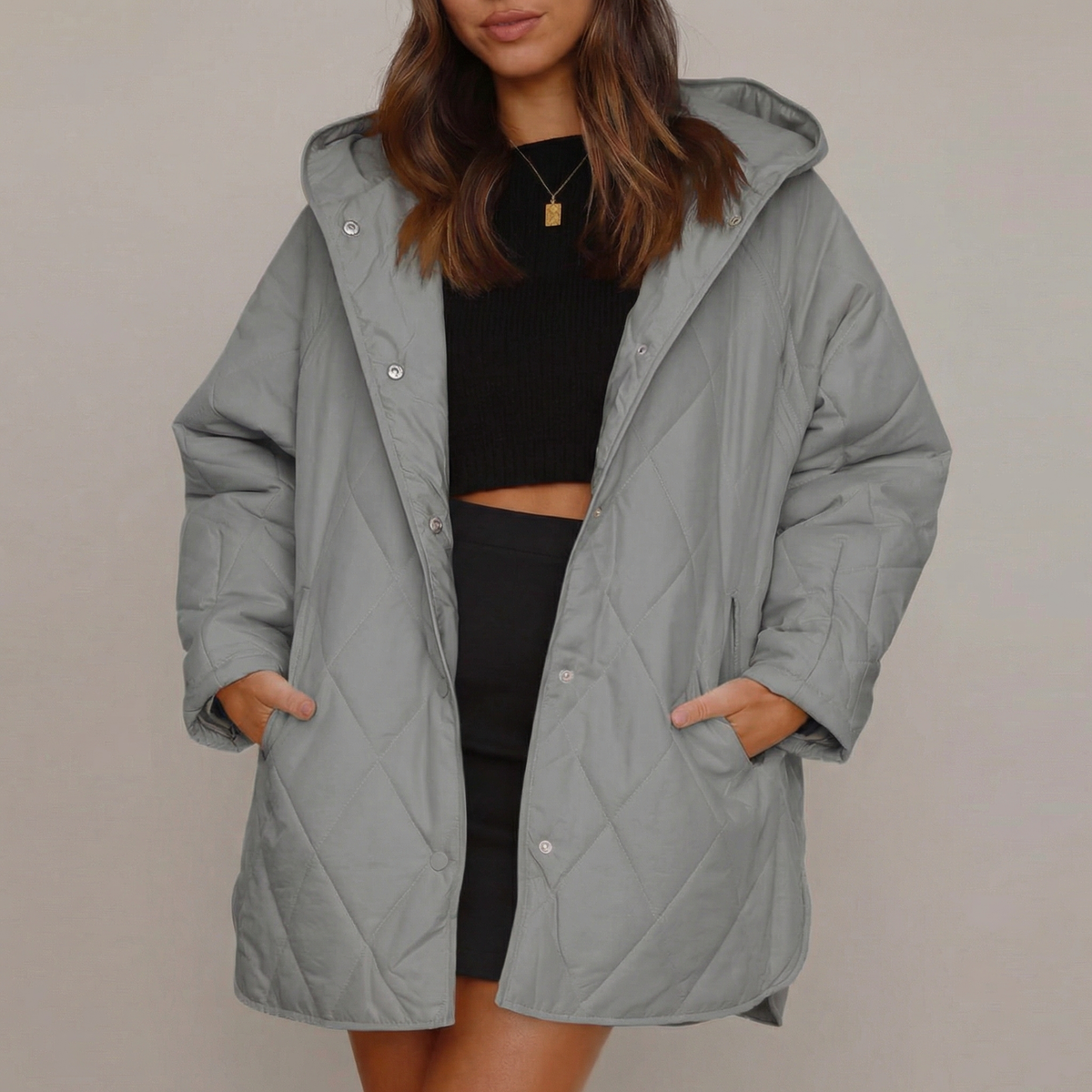 Women's Diamond Quilted Oversized Hooded Puffer Winter Jacket