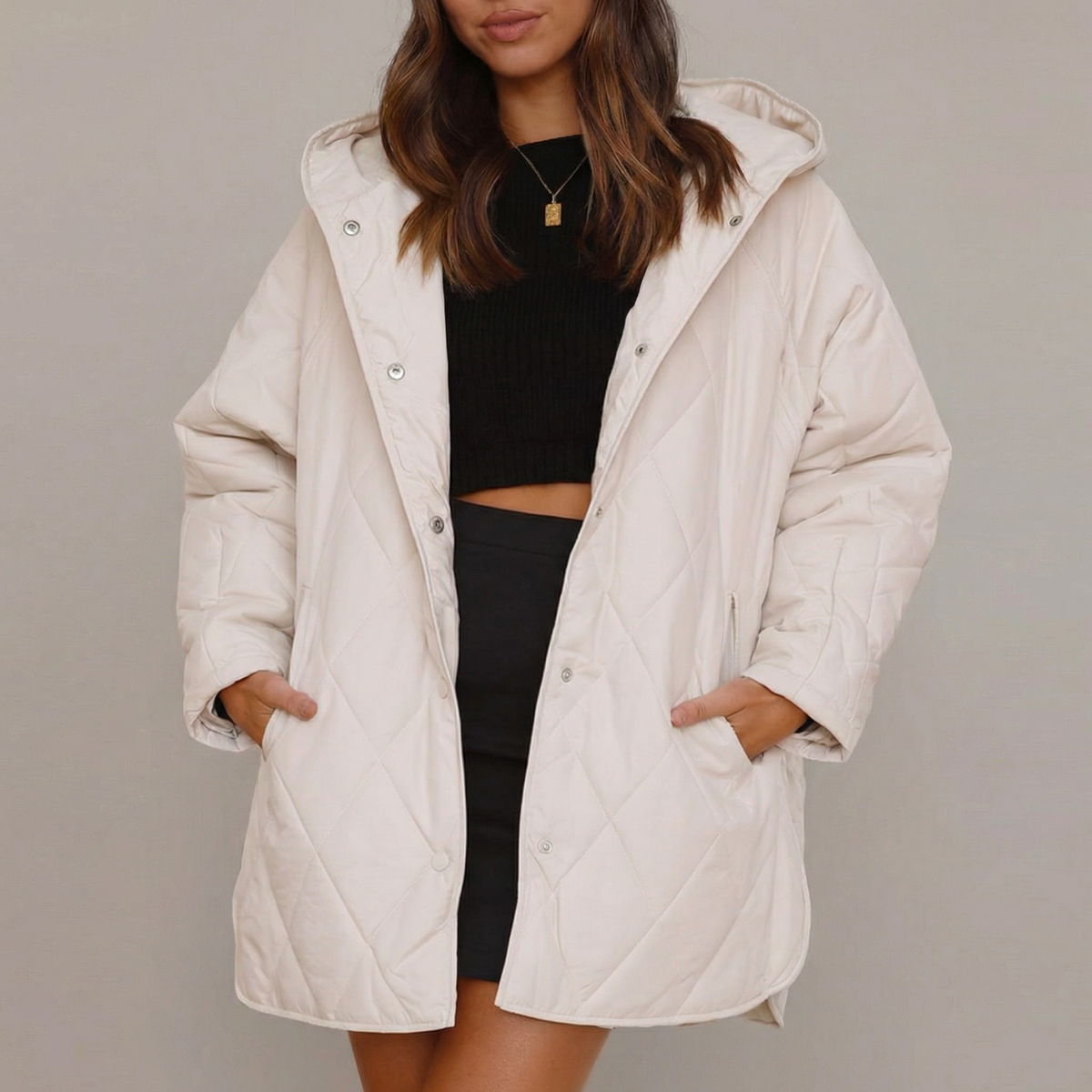 Women's Diamond Quilted Oversized Hooded Puffer Winter Jacket