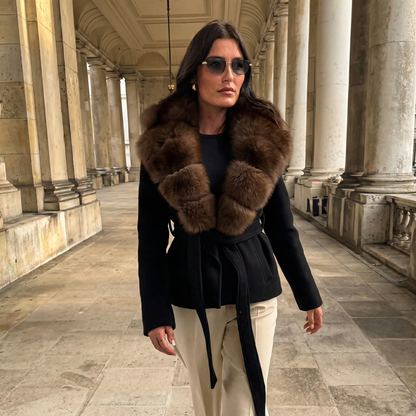Women's Wool Blend Faux-Fur Collar Elegant Wrap Winter Coat