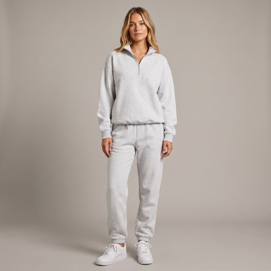 Completo da Donna Felpa Mezza Zip e Jogger a Gamba Larga
