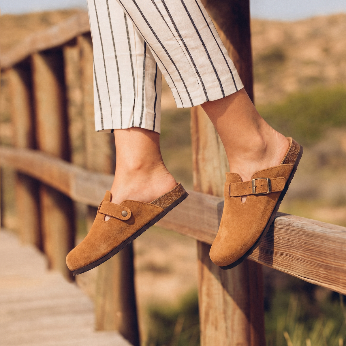 Women's Suede Buckle Slip-On Mule Clogs