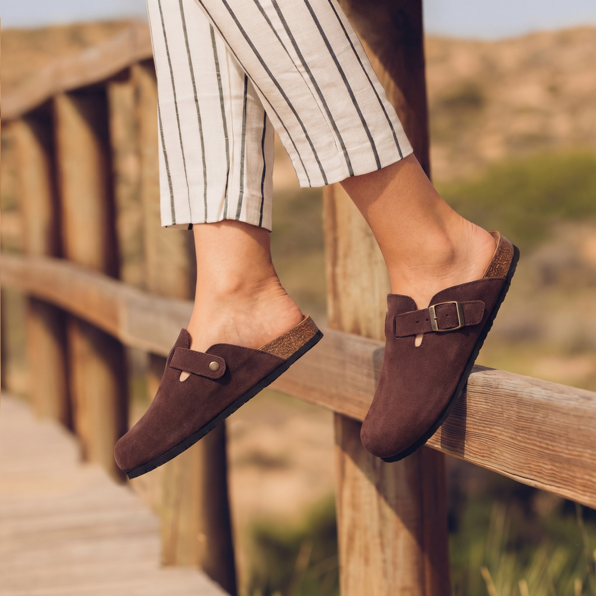 Women's Suede Buckle Slip-On Mule Clogs