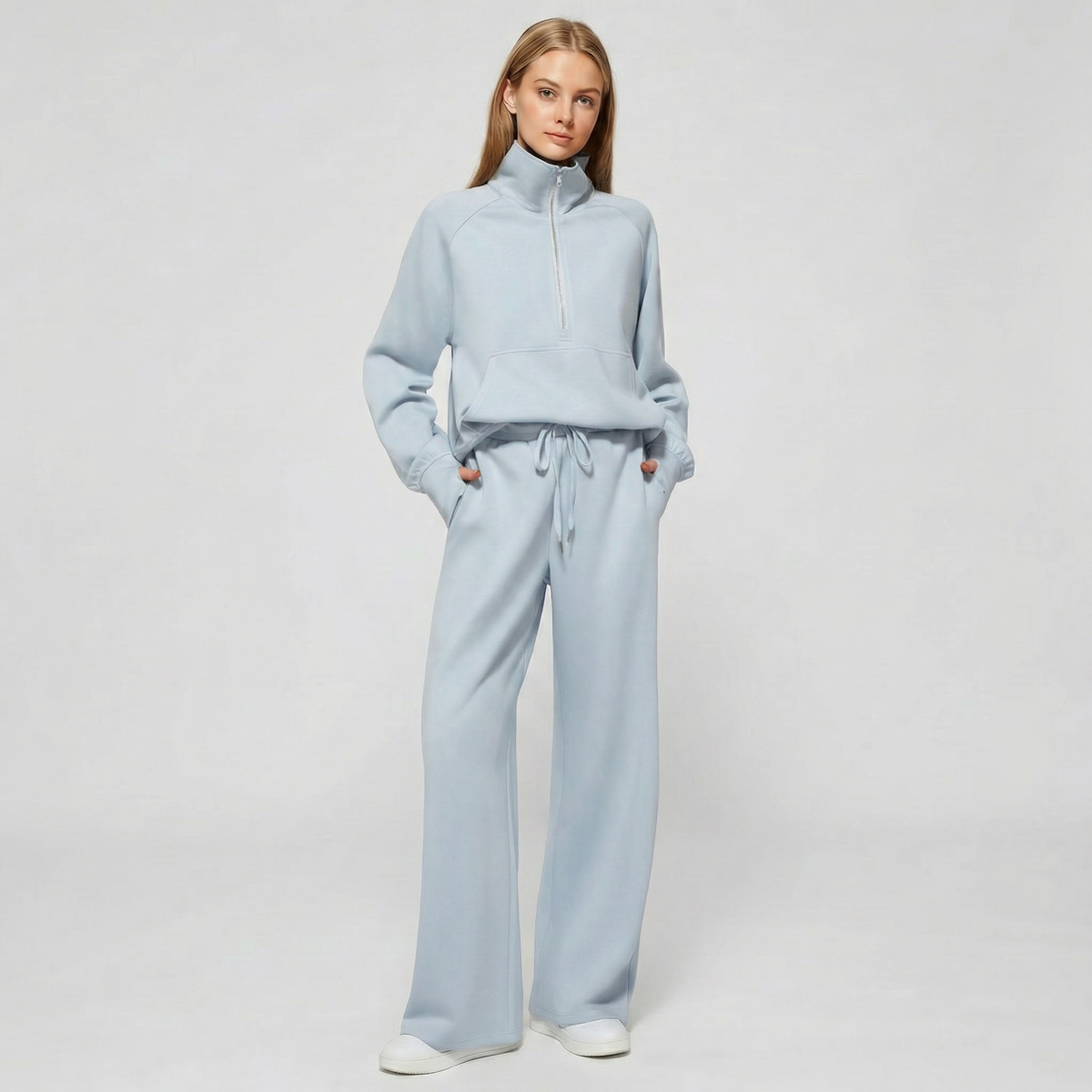 Women's Half-Zip Sweatshirt and Wide-Leg Pants Co-ord Winter Set