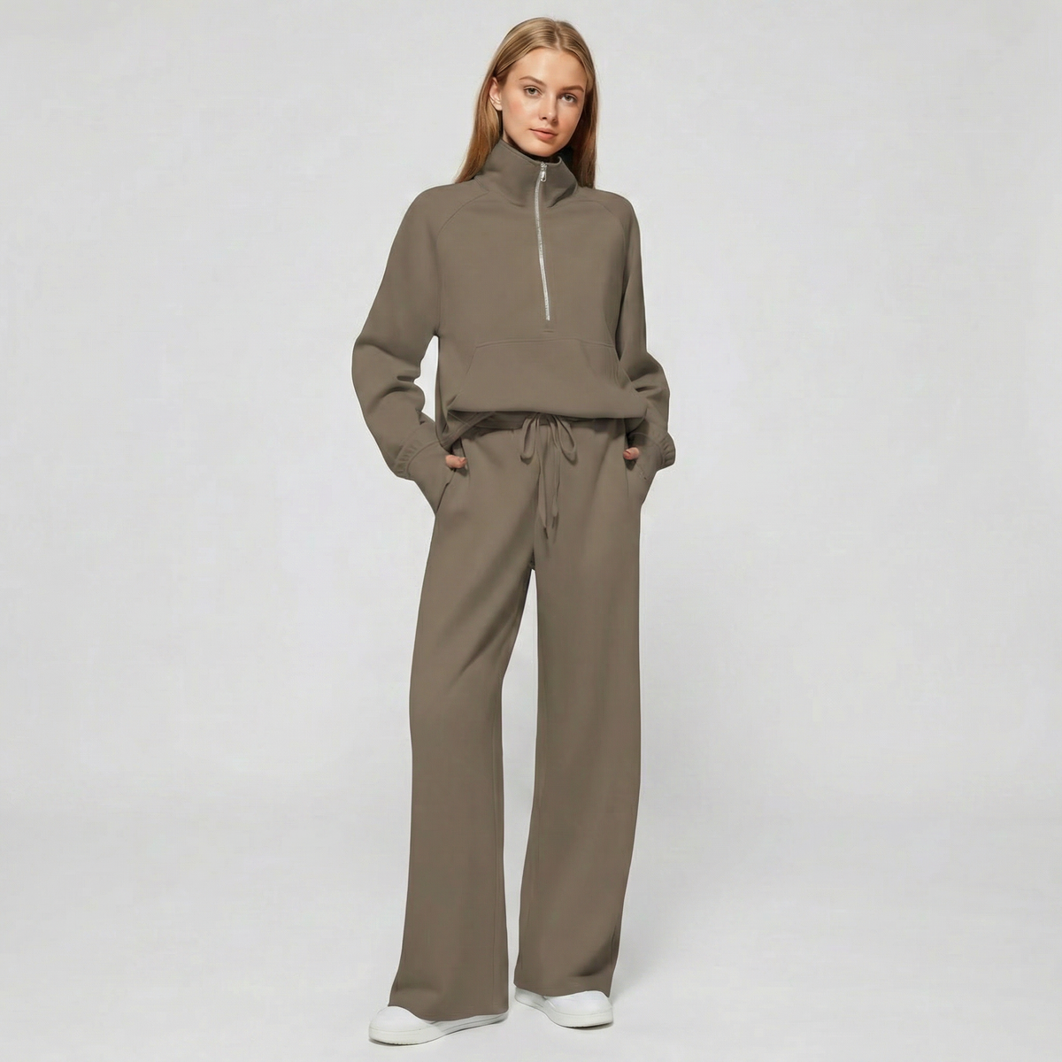 Women's Half-Zip Sweatshirt and Wide-Leg Pants Co-ord Winter Set