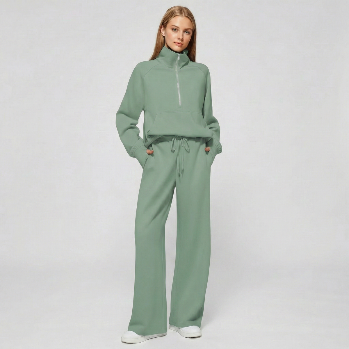 Women's Half-Zip Sweatshirt and Wide-Leg Pants Co-ord Winter Set