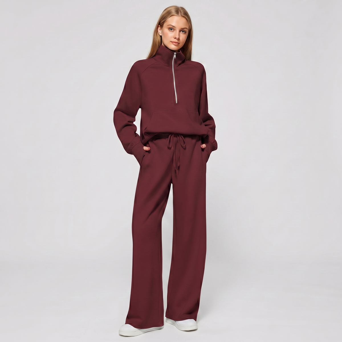 Women's Half-Zip Sweatshirt and Wide-Leg Pants Co-ord Winter Set