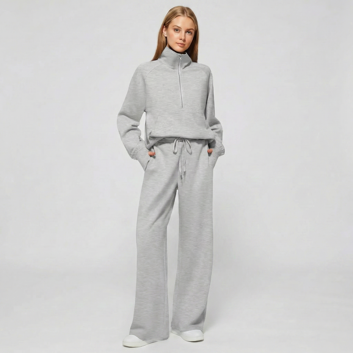 Women's Half-Zip Sweatshirt and Wide-Leg Pants Co-ord Winter Set