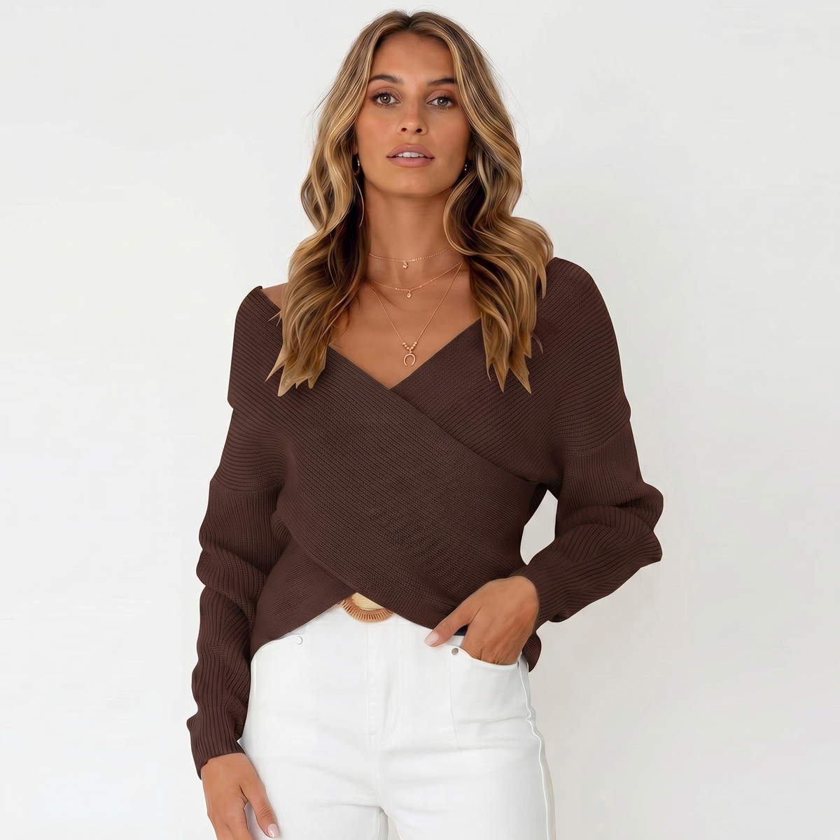 Women's V-Neck Slim-Fit Knit Pullover Winter Sweater