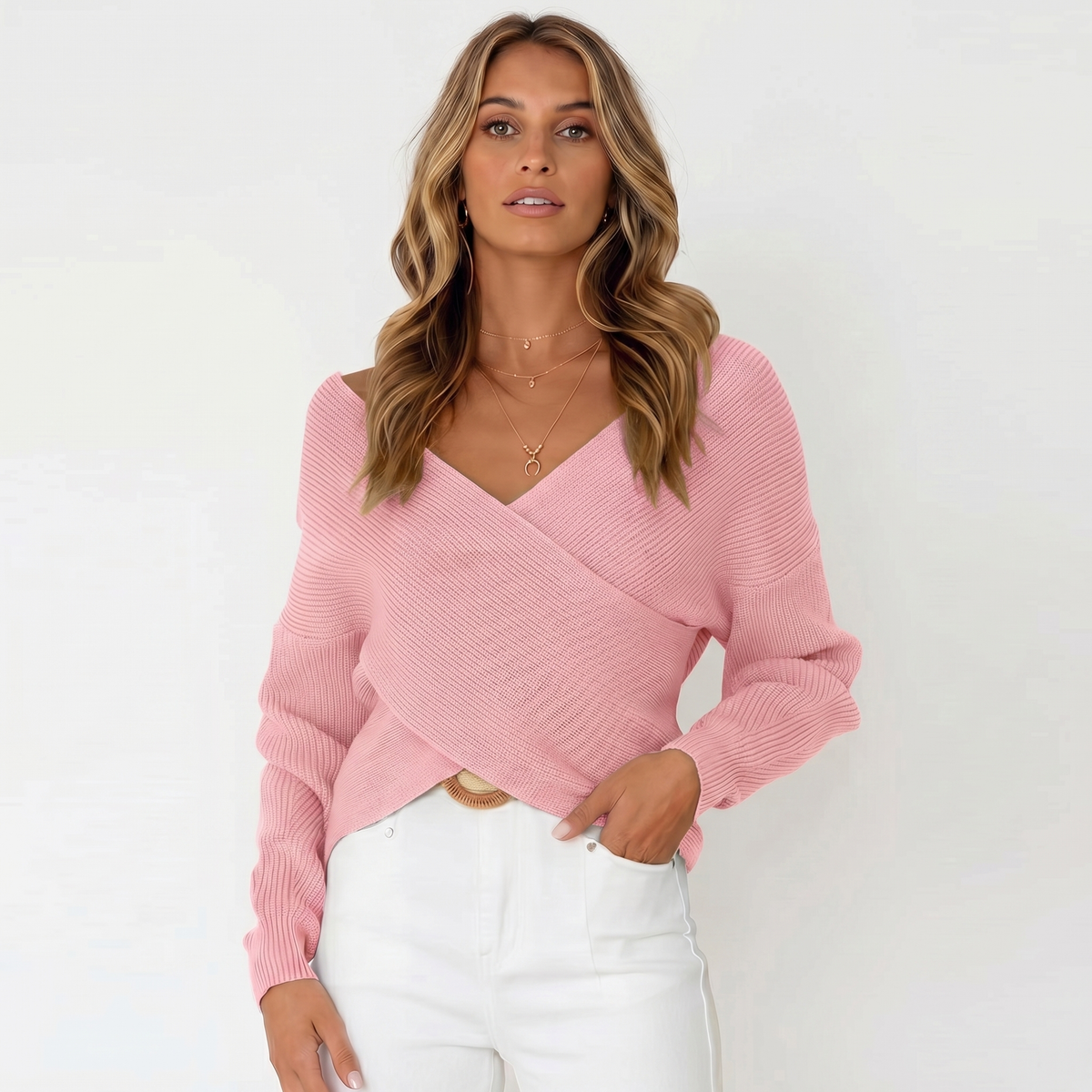 Women's V-Neck Slim-Fit Knit Pullover Winter Sweater