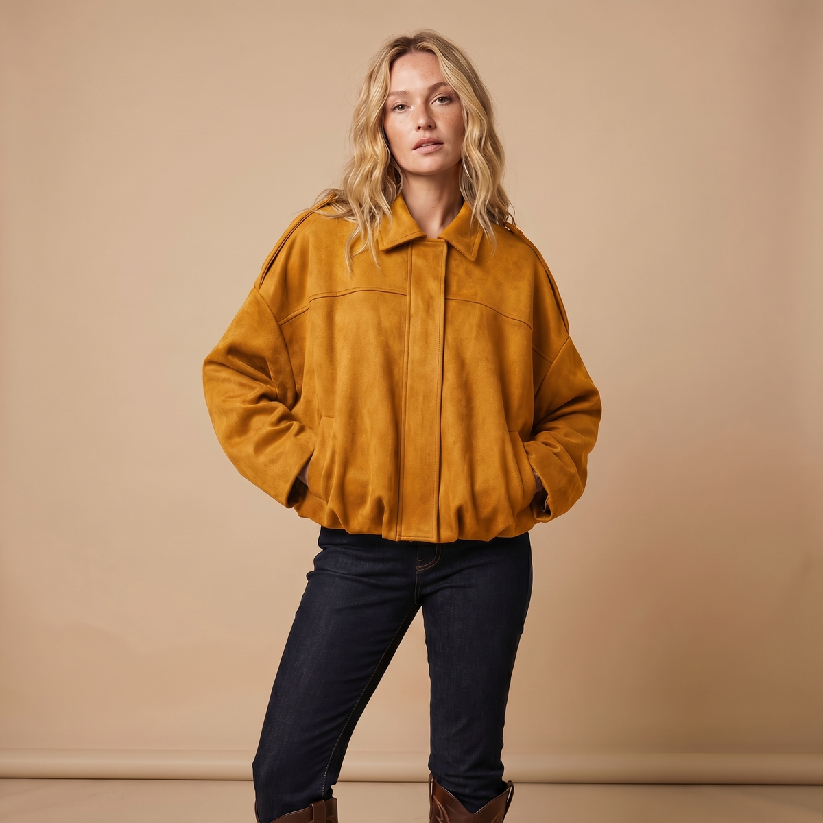 Women's Oversized Faux Suede Zip-Up Moto Bomber Autumn Jacket