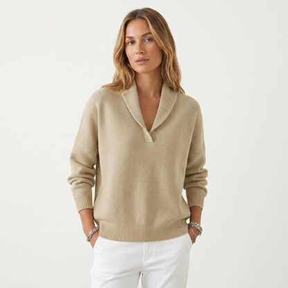 Women's V-Neck Knit Winter Sweater Soft Relaxed-Fit Pullover Knitwear