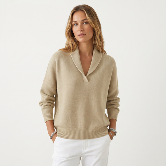Women's V-Neck Knit Winter Sweater Soft Relaxed-Fit Pullover Knitwear