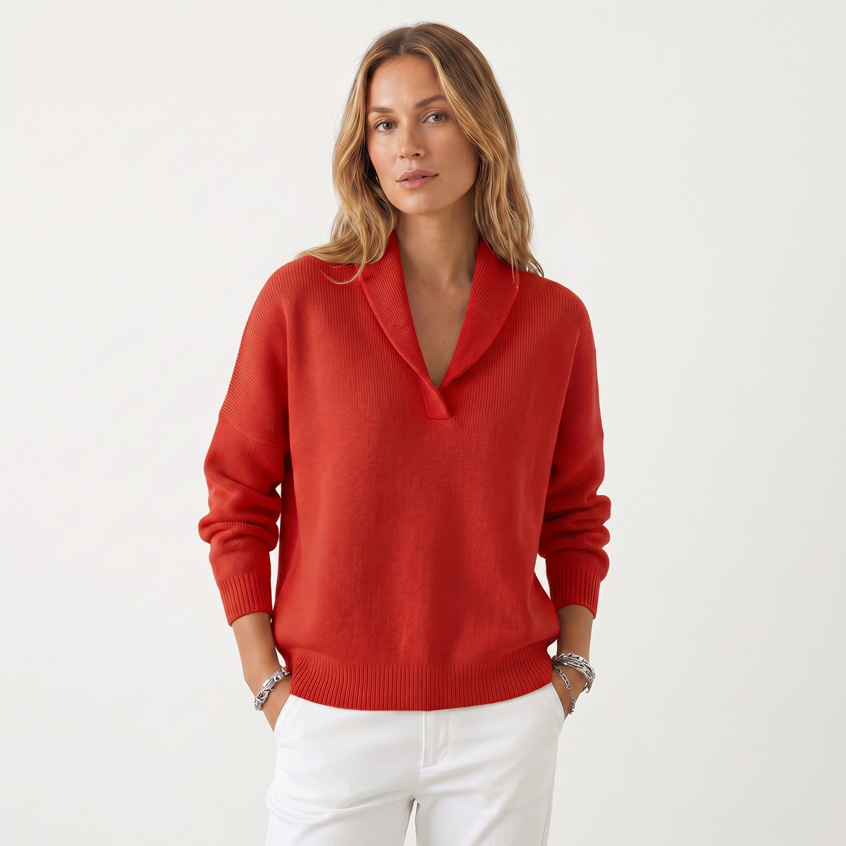 Women's V-Neck Knit Winter Sweater Soft Relaxed-Fit Pullover Knitwear