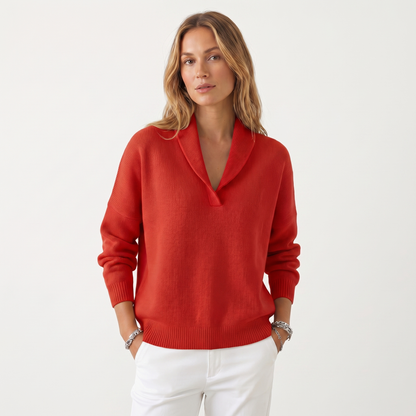 Women's V-Neck Knit Winter Sweater Soft Relaxed-Fit Pullover Knitwear