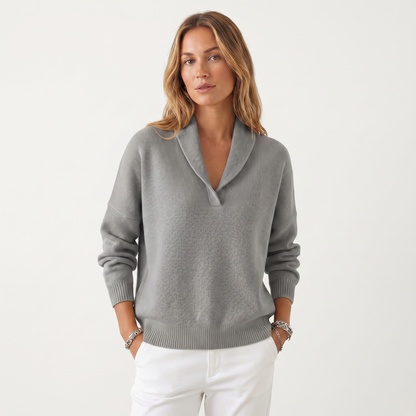 Women's V-Neck Knit Winter Sweater Soft Relaxed-Fit Pullover Knitwear