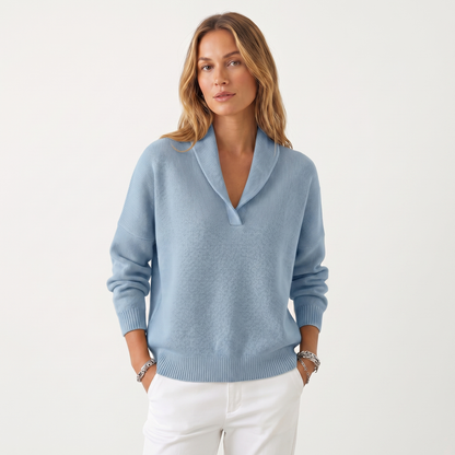 Women's V-Neck Knit Winter Sweater Soft Relaxed-Fit Pullover Knitwear