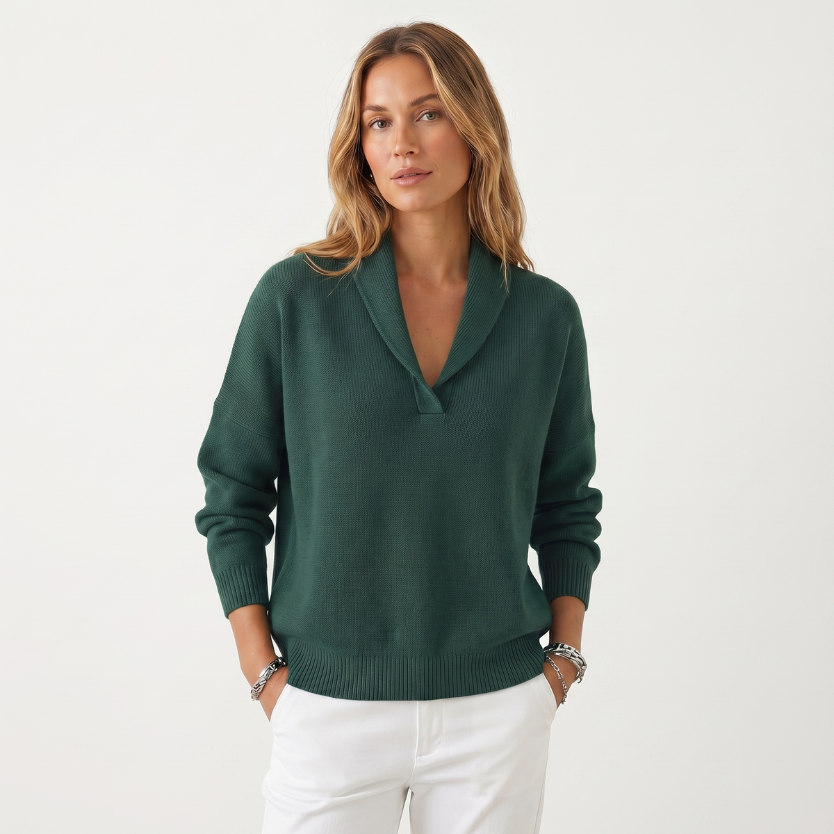 Women's V-Neck Knit Winter Sweater Soft Relaxed-Fit Pullover Knitwear