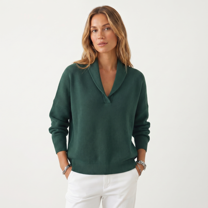 Women's V-Neck Knit Winter Sweater Soft Relaxed-Fit Pullover Knitwear