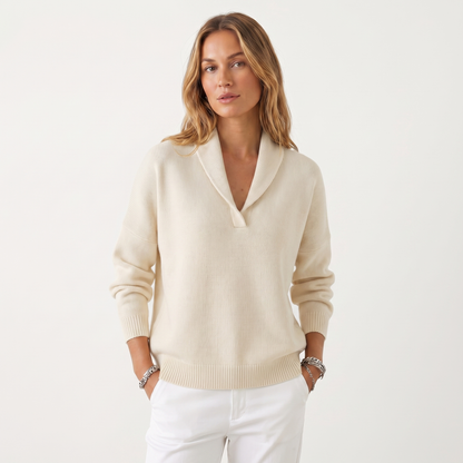 Women's V-Neck Knit Winter Sweater Soft Relaxed-Fit Pullover Knitwear