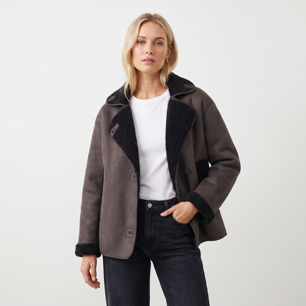 Women's Faux Leather Jacket Oversized Fur Lined Autumn Coat