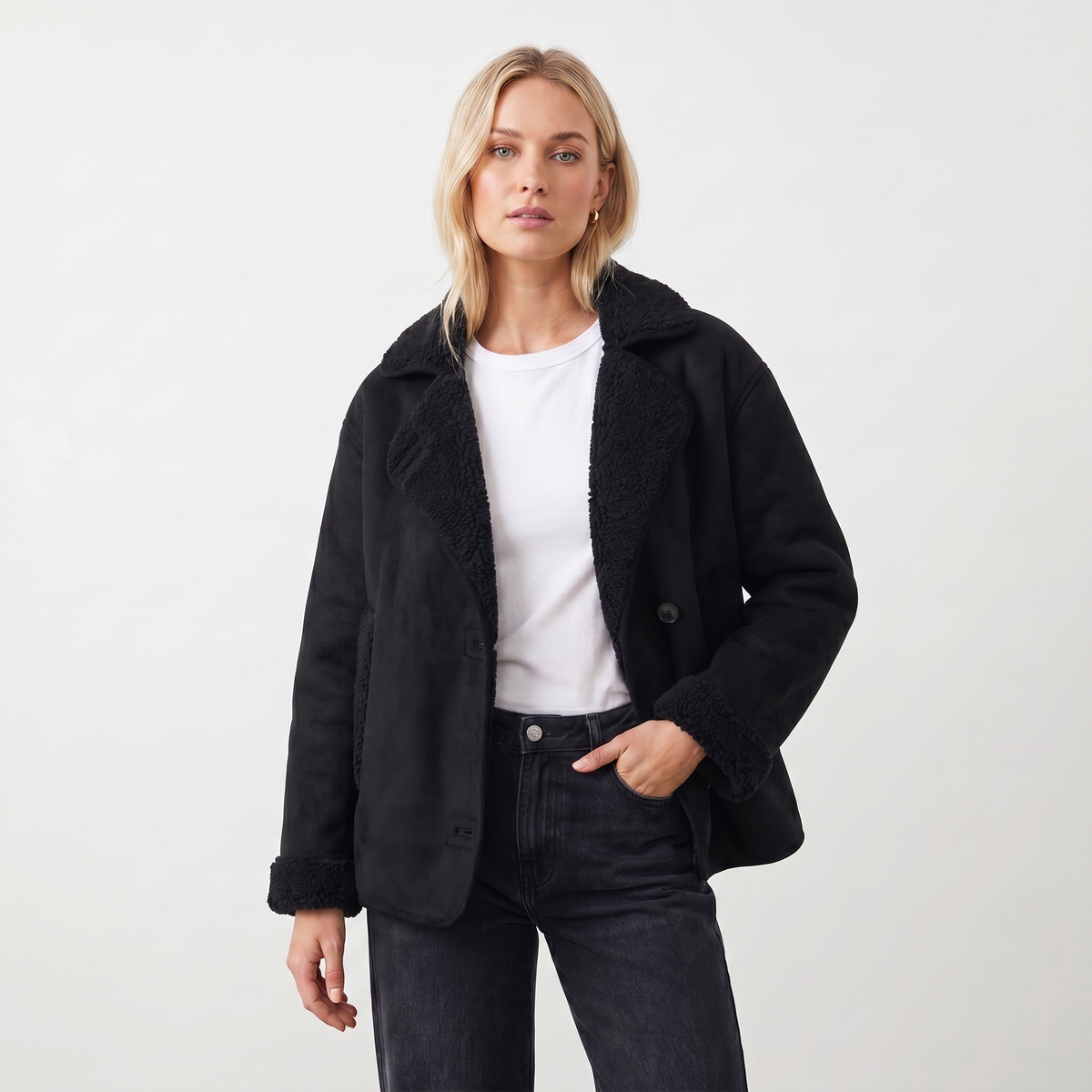 Women's Faux Leather Jacket Oversized Fur Lined Autumn Coat