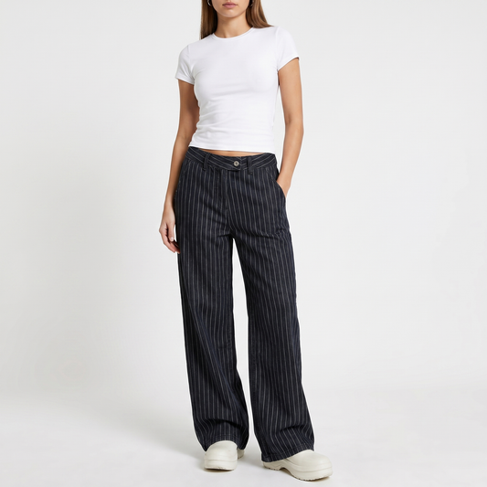 Women's Vintage Striped High-Rise Wide-Leg Loose Denim Jeans