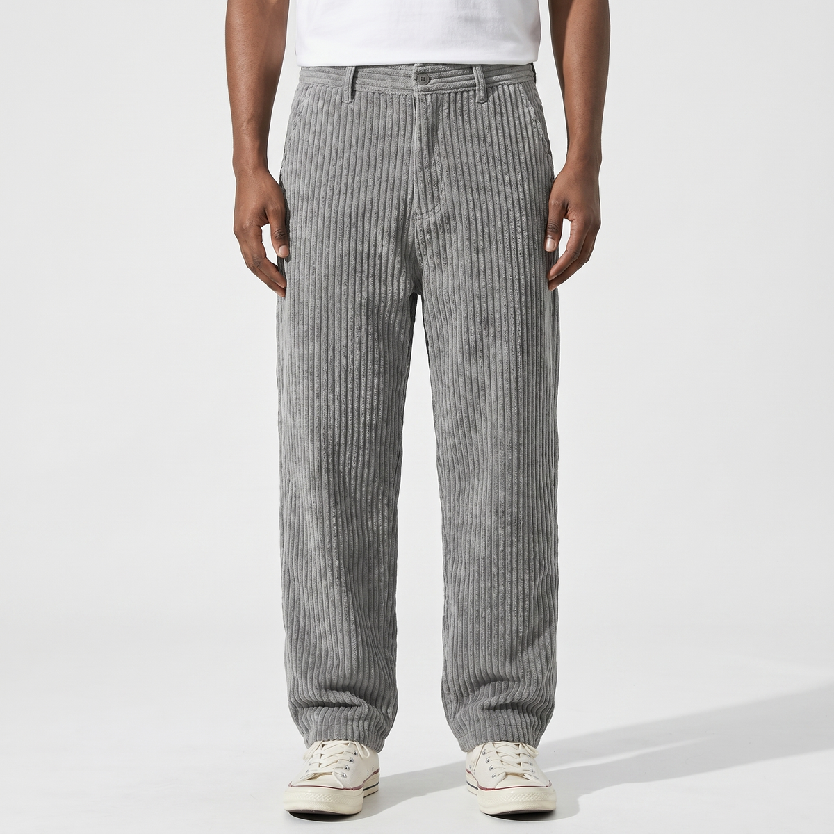 Pantaloni Larghi Casual Dritti da Uomo in Velluto a Coste