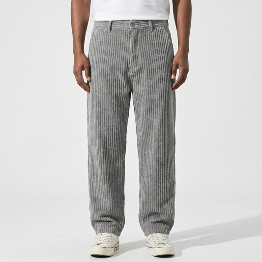Pantaloni Larghi Casual Dritti da Uomo in Velluto a Coste