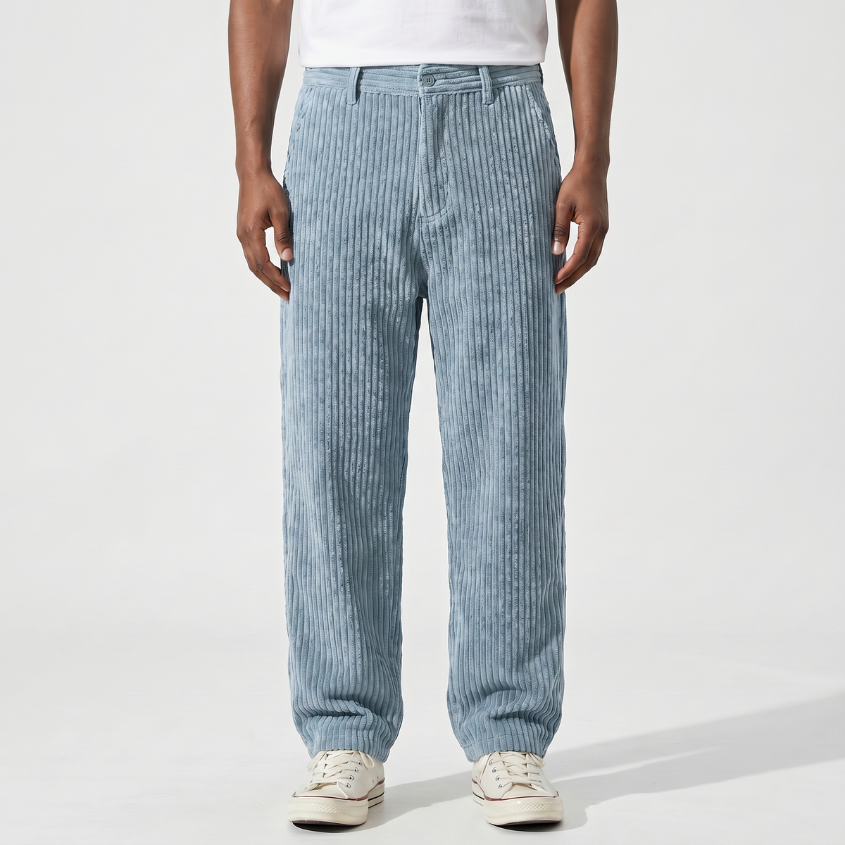Pantaloni Larghi Casual Dritti da Uomo in Velluto a Coste