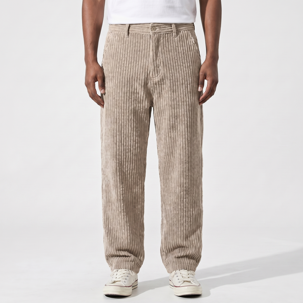 Pantaloni Larghi Casual Dritti da Uomo in Velluto a Coste