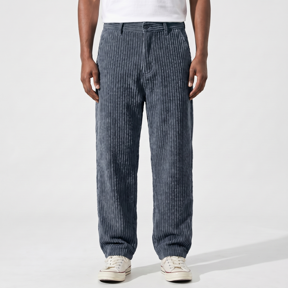 Pantaloni Larghi Casual Dritti da Uomo in Velluto a Coste