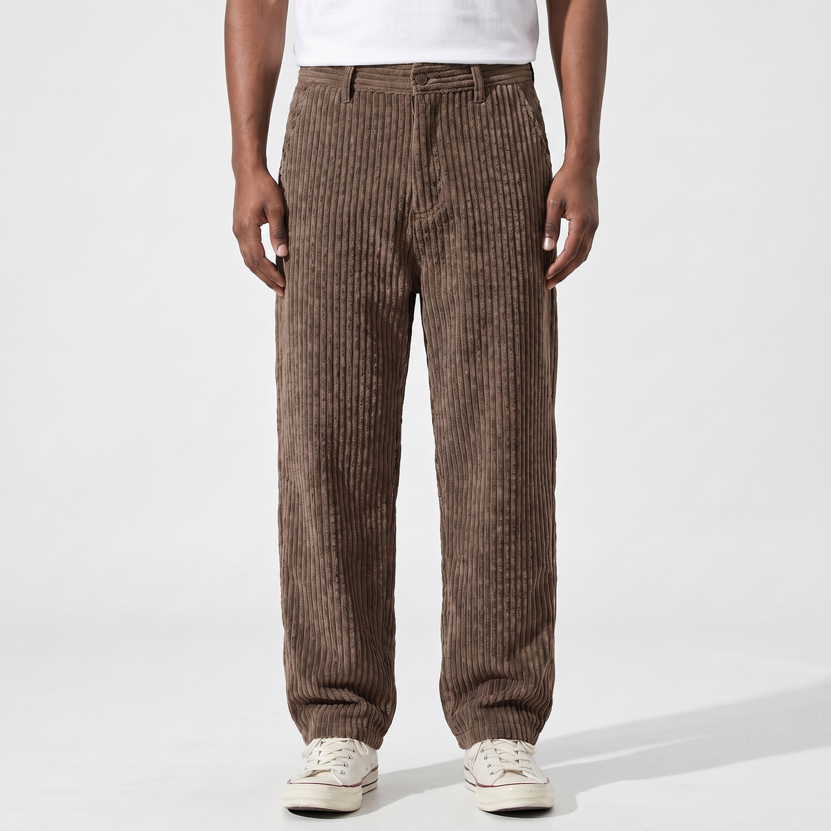 Pantaloni Larghi Casual Dritti da Uomo in Velluto a Coste