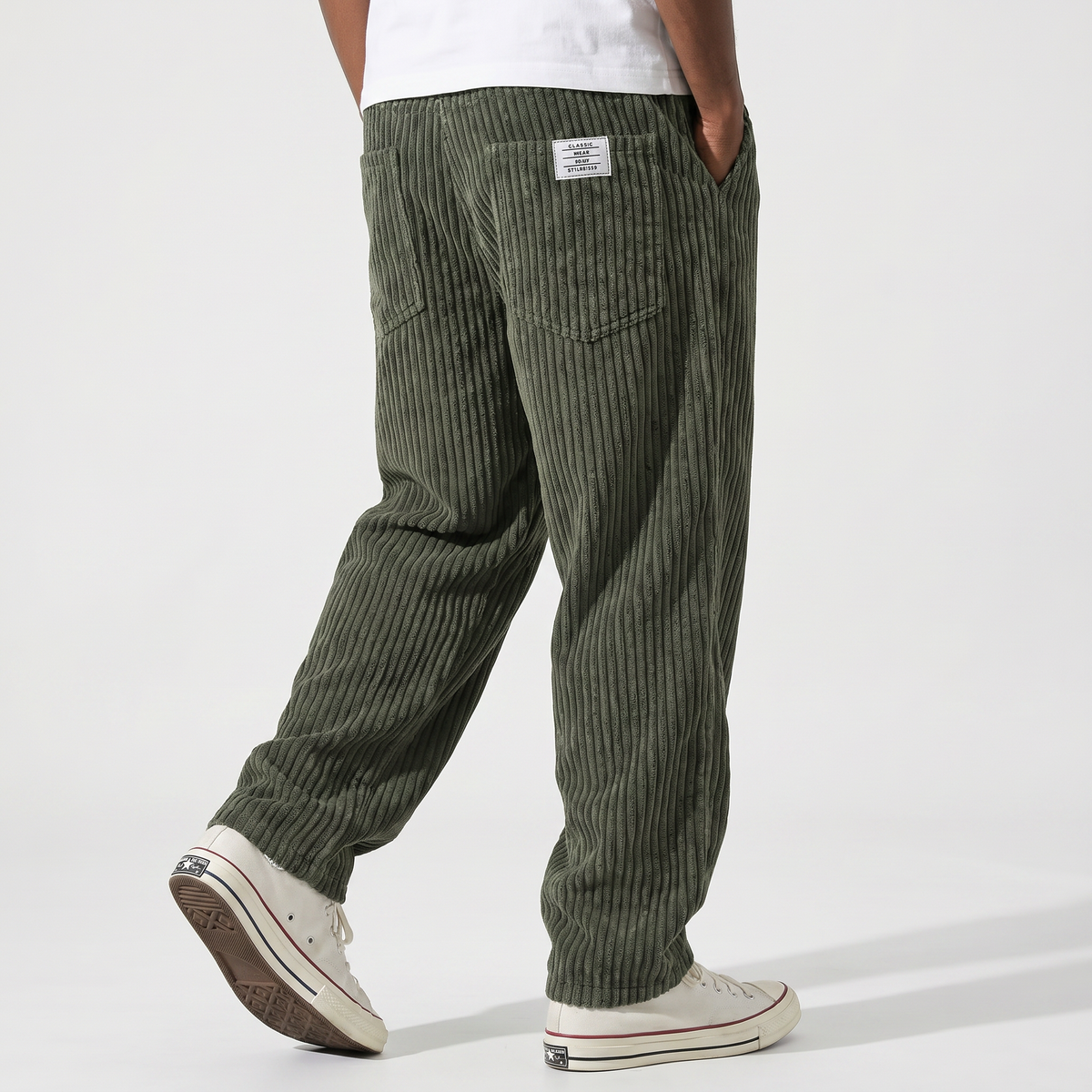Pantaloni Larghi Casual Dritti da Uomo in Velluto a Coste
