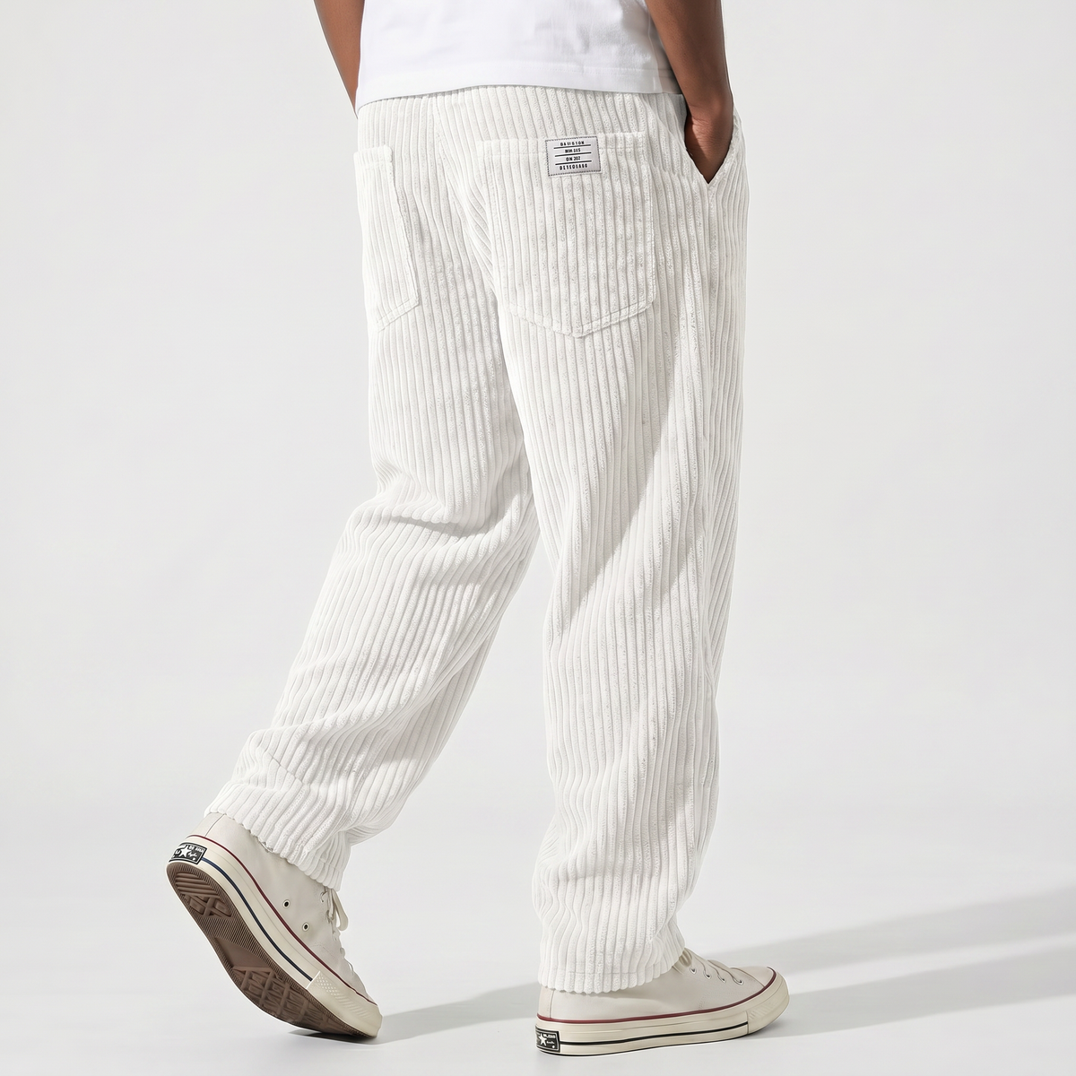 Pantaloni Larghi Casual Dritti da Uomo in Velluto a Coste