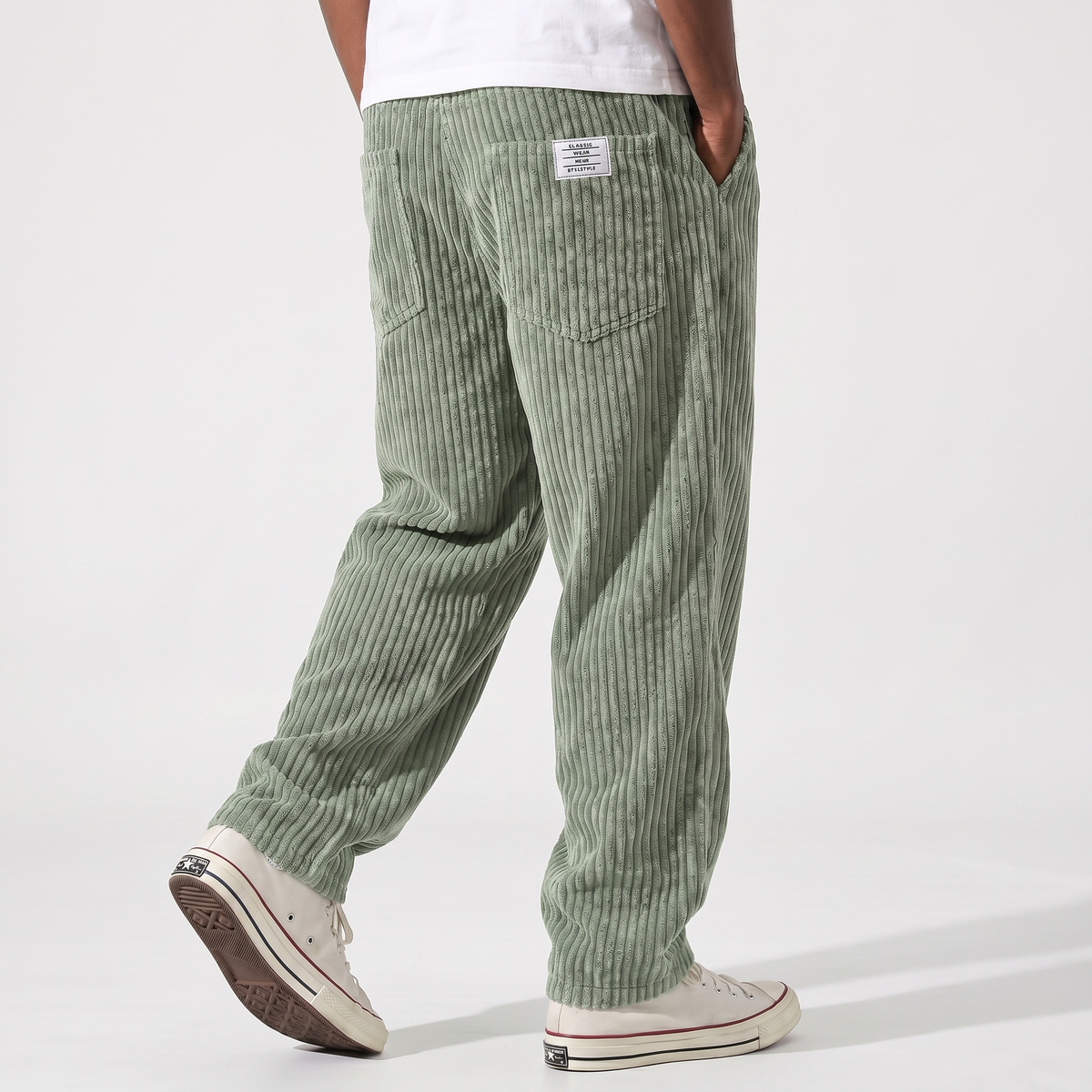 Pantaloni Larghi Casual Dritti da Uomo in Velluto a Coste