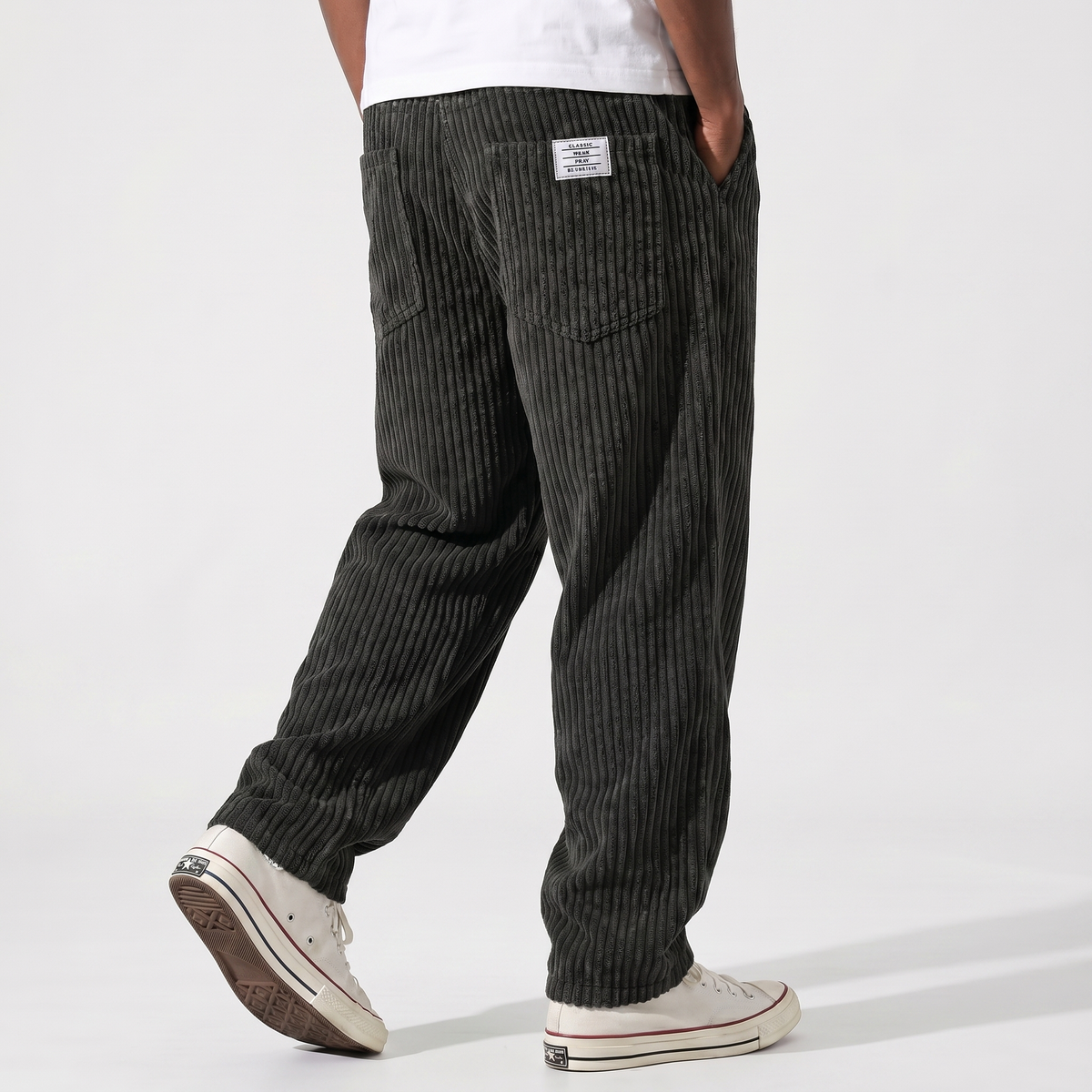 Pantaloni Larghi Casual Dritti da Uomo in Velluto a Coste