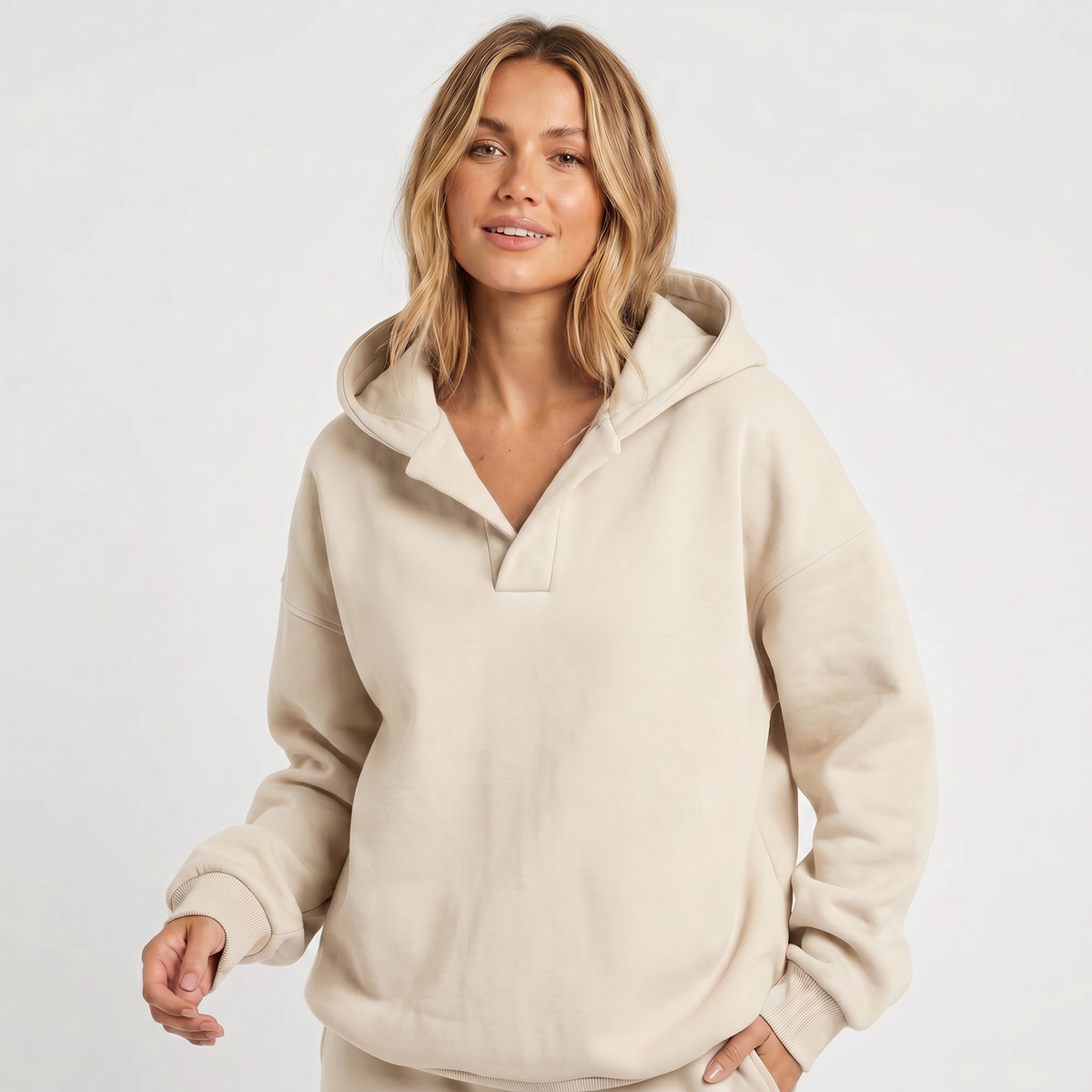 Women's Oversized Soft Fleece V-Notch Winter Sweater
